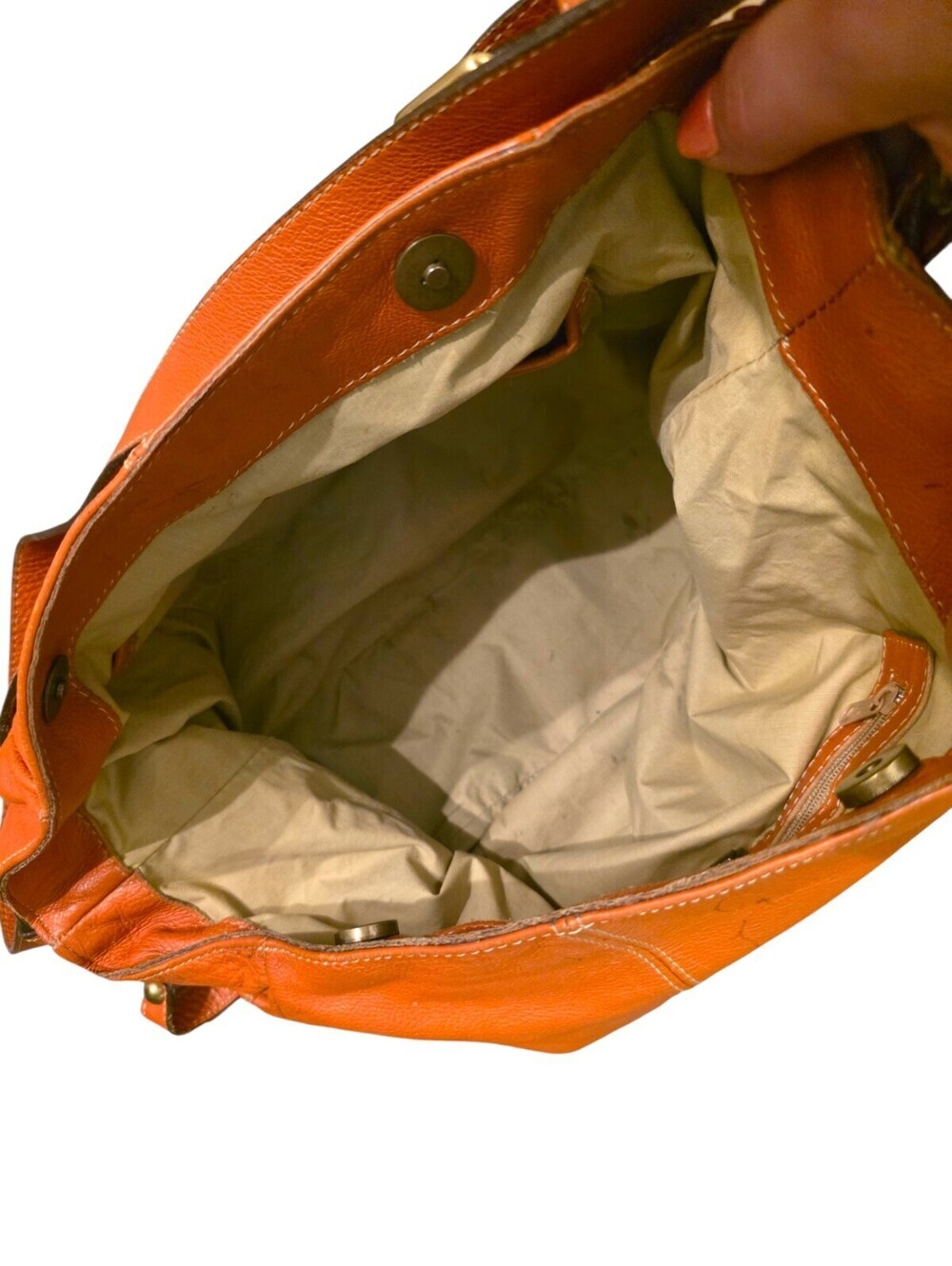 Toscani Made in Italy Genuine Leather Orange Hobo Shoulder Bag Slouchy Purse - Picture 11 of 16